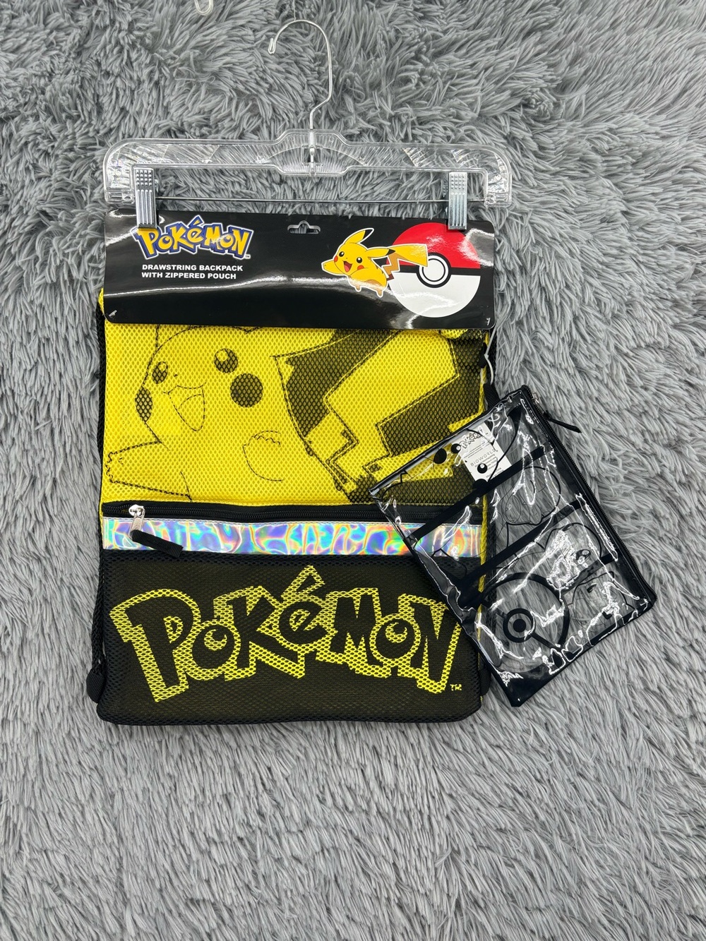 Pokemon Drawstring Backpack Zippered Pouch Brand New Gaming School Pikachu
